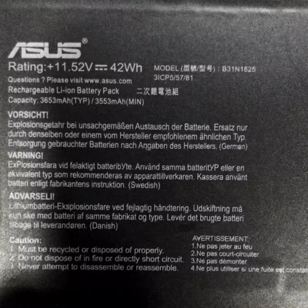 Oriģināls klēpjdatora Baterija ASUS B31N1625 - Image 2