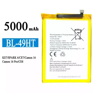Oriģināls baterija BL-49HT priekš Tecno KE7 / SPARK 6 / Camon 16 /Camon 16 Pro