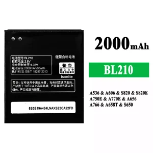 Oriģināls baterija BL210 priekš Lenovo A536/A606/S820/S820E/A750E/A770E/A656/A766/A658T/S650