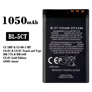 Oriģināls baterija BL-5CT priekš Nokia C3-01 C6-01 C5-00 / 6303 6730c